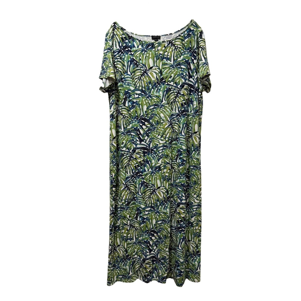 J. Jill Wearever Wearever Maxi Dress XL Tropical Monstera Leaf Green Blue Knit